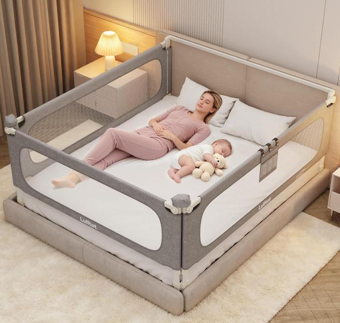 King Size Bed Rails for Toddlers: 3-Piece with Corner Cushion
Stable, Tool-Free Install, Fold-Down & Dual Safety Lock, Side Pocket, Adjustable for 2-13" Mattress, for Baby Co-Sleeping