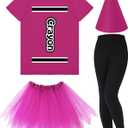 Mepase Crayon Costume Set Crayon T Shirt Tutu Skirt Gnome Cone Hat Leggings for Women Teacher (Medium, Rose Red)