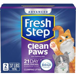 Fresh Step Clean Paws Cat Litter with Febreze Freshness, Advanced Multi Cat Low Tracking Clumping Litter, 37 lbs. (2 x 18.5 lb. Box)