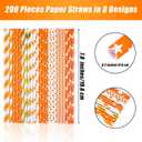200 Pieces Thanksgiving Paper Straws Orange and Gold Assorted Paper Straws Biodegradable Drinking Straw Mix for Fall Leaf Autumn Wedding Supplies, 8 Style, 200 Count