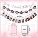 Frienda 3 Pcs Pink Graduation Photo Banner Party Decoration K-12 Glitter Bow Grad Cap Congrats Grad Picture Banner Class of 2026 Graduation Decoration Middle High School College Party Supplies