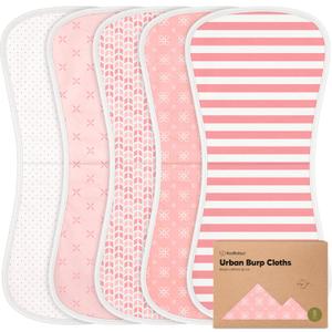 Organic Burp Cloths Baby Boy & Girl - 5-Pack Super Absorbent Cotton Burping Cloths for Babies, Soft & Plush Newborn Spit Up Rags, Infant Towels for Milk Spit Up, Unisex, Large 21" x 10" (Blush)