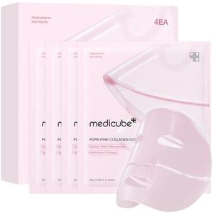 medicube Salmon DNA PDRN pink collagen jelly gel mask | overnight face mask for glass glow skin- elasticity, hydrating, firming and moisturizing | korean skincare, 28g, 4ea