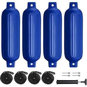 Boat Fenders 4Pack 4.5"/5.5."/6.5"/8.5" Inflatable Ribbed Marine Boat Fender with Fender Lines 6.5ft Needles and Pump for Twin Eyes Boat Fender Bumpers for Docking Fenders Use to Yacht Etc