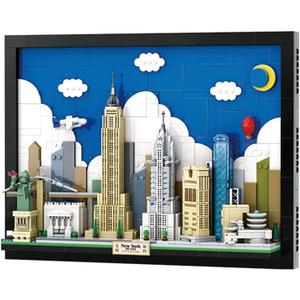 New York City Skyline Building Block Set 1101 Pieces City Postcard Model Kit, 15.1 x 3.3 x 11.3 in, for Adults & Kids, NYC Landmark-Inspired Display for Home or Office