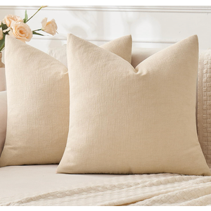 MIULEE Beige Couch Pillow Covers, Set of 2 Soft Chenille Decorative Square Throw Pillow Covers Farmhouse for Sofa Living Room Bed