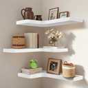 jubilander Floating Corner Shelves Set of 3, Solid Wood Picture Wall Shelf, Floating Shelves for Storage for Bedroom Kitchen Bathroom Living Room (White)
