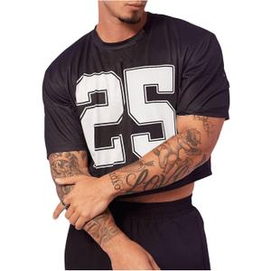 Milumia Men's Number Graphic Jersey Shirt Crop Tops Short Sleeve Loose T Shirts Streetwear (Black, S)