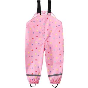 Boys Girls Waterproof Suspender Rain Pants Cute Colour Polka Dots Toddler Kids Outdoor Rain Bib Mud Pants for 2-7 Years , Pink, 122/128