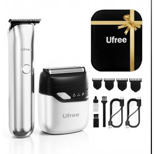 Ufree Beard Trimmer and Foil Shaver Kit, Electric Razors for Men, Precision T Blade Hair Trimmer, Waterproof Travel Shaver, Cordless Clippers Set for Mustache Facial Hair Cutting, Men Grooming Gifts, Silver