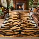 DweIke 8x10 Area Rug for Living Room, Washable Soft Abstract Tiger Stripe Carpet for Bedroom, Low Pile Rubber Backed Animal Print Rugs, Non-Slip Throw Carpets for Dining Room Western Home Decor