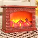 Vicenpal Fireplace Lanterns Decorative Flameless Red Brick Tabletop Fireplace Indoor Battery Operated Fire Place USB Operated for Table Christmas Decorations