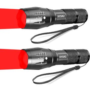 Military Red Light Flashlight Single Mode Zoomable Red Torch Light Red Flashlight for Hunting Astronomy Night Observation, 2 Pack