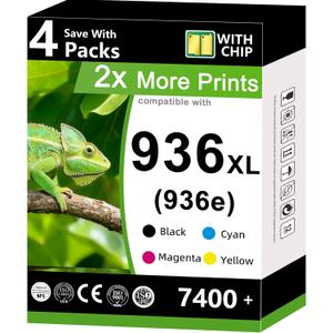 936XL 936 Ink Cartridge (4-Pack) Compatible Replacement for HP 936e hp936 XL Combo Pack Black Color for OfficeJet 9125e 9135e 9120e 9122e 9128e 9110 9120 9110b 9120b 9130b 9130e 9730e Printer