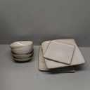 Famiware Dinnerware Sets for 4, Ocean Square 11-Piece Kitchen Plates and Bowls Sets, Reactive Glaze, Microwave and Dishwasher Safe, Scratch Resistant, Cappuccino White