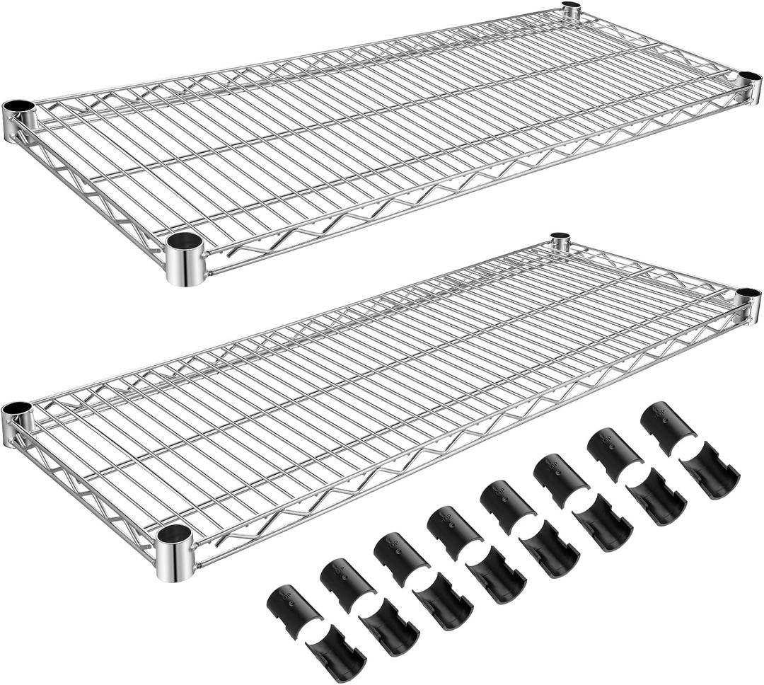 MorningRo 2 Pack Additional Wire Shelf for Wire Shelving Units Chrome Finish Shelving Weight Capacity 600-800 Lb, Heavy Steel Industrial for Warehouses, Closets, Kitchen(Sliver,18" W X 36" L)