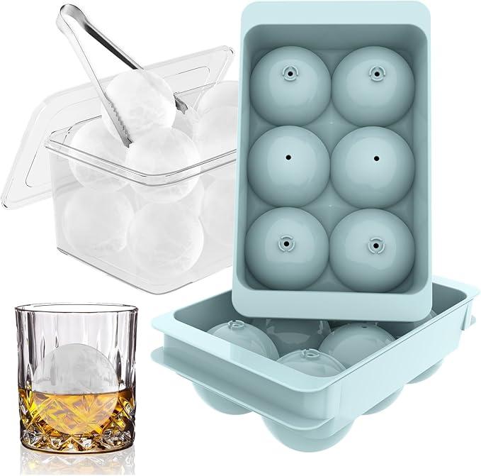 WIBIMEN Large Ice Cube Molds, Big Round Whiskey Ice Cube Trays for Freezer, Easy to Fill & Release, Whiskey Bourbon Cocktail(1.9In*6 Balls Blue/2 Pack)