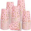 Pink and Gold Paper Cups,9 oz Pink Disposable Cups,Gold Foil Dot Paper Cups for Birthday Wedding Party Supplies(50 Pcs)