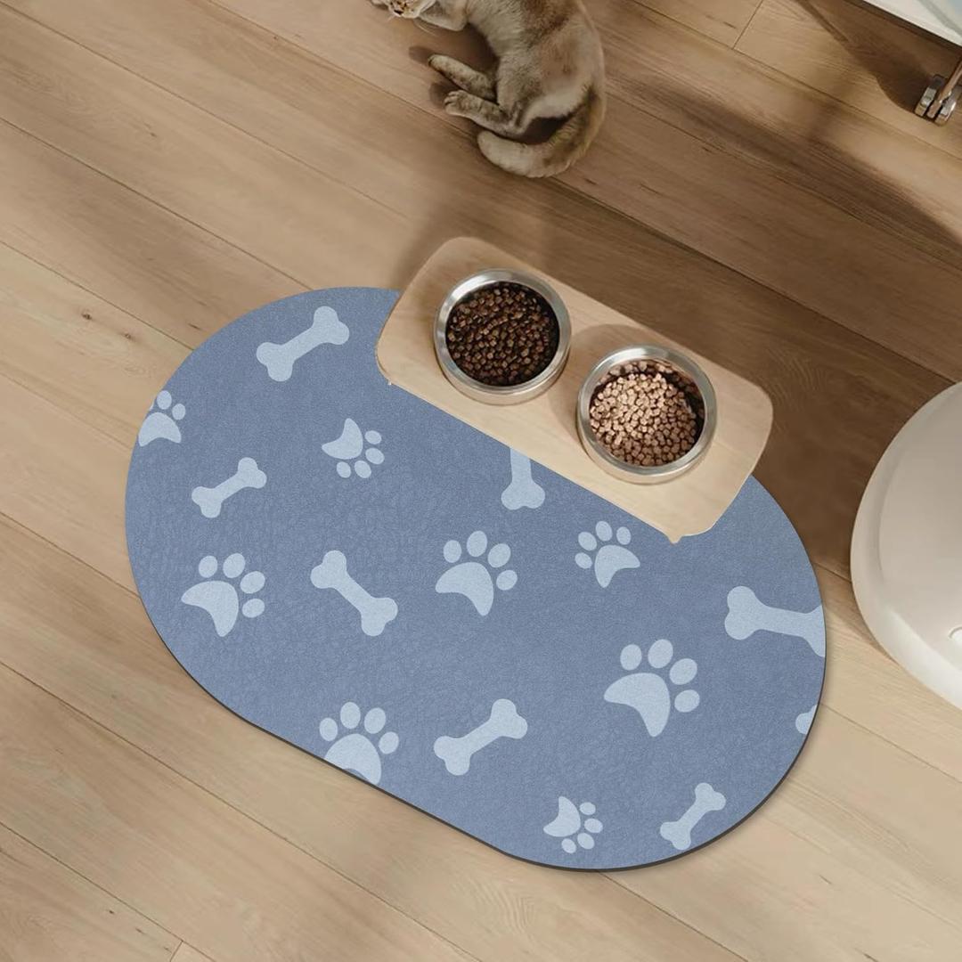 YCT Dog Food and Water Mat - Cat Dish Bowl Mat - No Stains Easy Clean Absorbent Quick Dry Pet Mat, 11.8"x18.1" Navy Blue