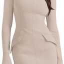OFEEFAN Women's Fall Long Sleeve Mock Neck Dress Basic Party Club Bodycon Mini Dresses, Medium