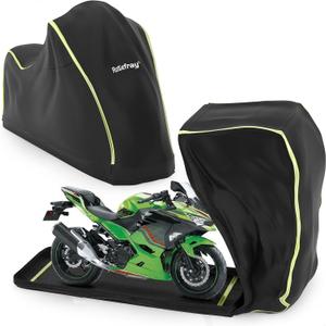Rosefray Full Enclosed Motorcycle Cover, 600D Waterproof Motorcycle Cover Outdoor/ Indoor UV Resistant with Reflective Strips Fits Length up to 86.6" Motorcycles Yamaha Honda Harley Suzuki Blackgreen