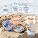 Dreamon 3 Pack Beach Toys Set for Kids 3-10, Collapsible Sand Buckets with Beach Molds and Mesh Bag, Sandbox Travel Toys Beach Vacation Essentials, Camping Gear, Fishing (Blue/Grey/Orange)