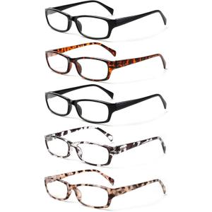 Kerecsen Reading Glasses 5 Pairs Fashion Ladies Readers Spring Hinge with Pattern Print Eyeglasses for Women (Mix Color -4, 1.25)
