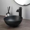 13" Round Stone Resin Vessel Sink with Pop-Up Drain Combo Black Bathroom Sink Above Counter, Art Basin Vanity Sink for Small Bathroom
