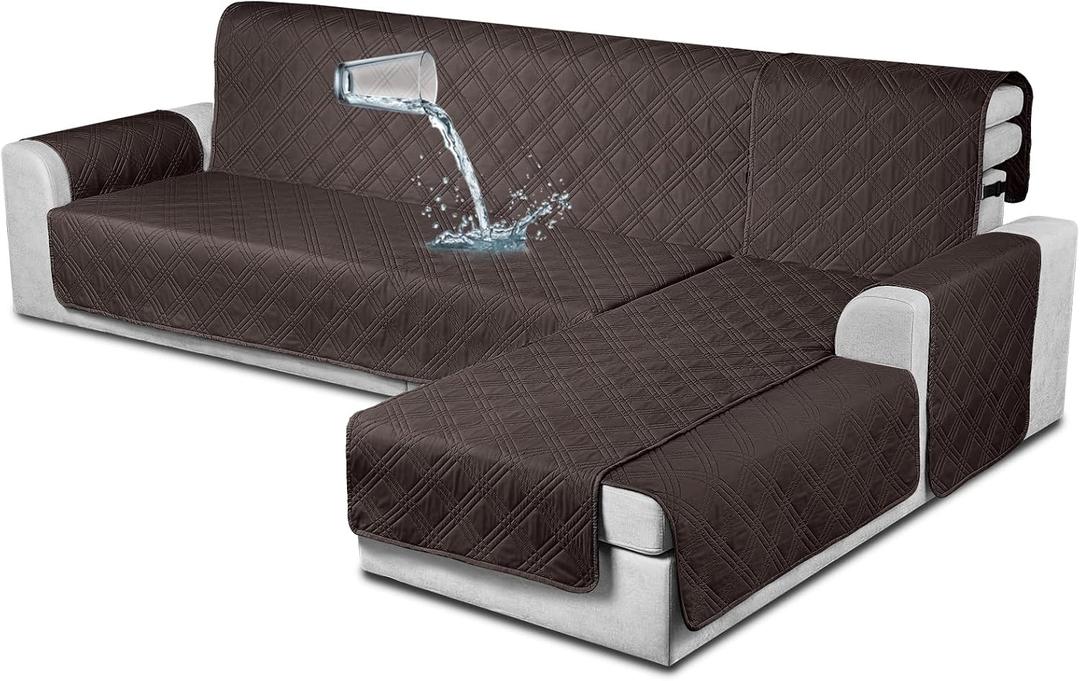 TAOCOCO Waterproof Sectional Couch Covers L Shaped Sofa Covers Chaise Lounge Cover 3pcs Reversible Sofa Covers for Sectional Sofa Pet Kids Furniture Protector with Elastic Straps(X-Large, Chocolate)
