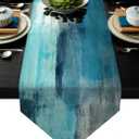 Turquoise and Grey Table Runner,Teal Abstract Modern Art Burlap Table Runners for Table Dresser Runner Farmhouse Style for Dinner Party Holidays Home Decoration (13"x 71")