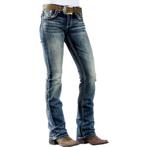 Women Bootcut Jeans 90s Mid Rise Straight Leg Stretchy Boot Cut Denim Pants Trendy (X-Large, 201-cyan Blue)