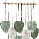 Avoik Macrame Wall Hanging Boho Woven Tapestry Handmade Home Wall Decor Bohemian Leaf Modern Chic Wall Art Green Feather Decorations for Living Room Bedroom Apartment Nursery Farmhouse Backdrop