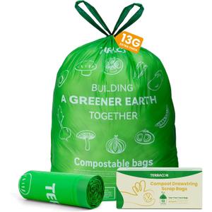 13 Gallon Compostable Trash Bags Drawstring, Heavy Duty Extra Thick 1 Mil, 35 Bags, Tall Kitchen Food Scrap Waste Bag, ASTM D6400