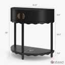 Stead Scalloped Skirt Half Moon Console Table - Space-Saving Entryway Table for Narrow Hallways - Slim Entryway Console with Two Doors & Shelf - Blackened Oak with Brass Pulls
