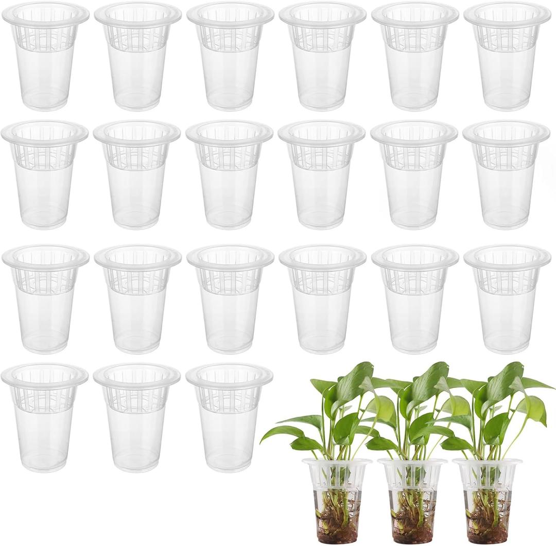 50 Pack Plastic Nursery Pots for Plants Terrarium Plant Propagation Station Tabletop Planting Vase with Hydroponic Baskets 4.5 In Clear Hydroponic Seed Pots for Indoor Plants Home Office Desktop Decor