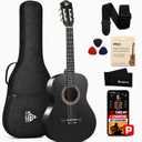 Pyle Classical Acoustic Guitar Kit, 3/4 Junior Size All Wood Instrument for Beginner Kids, Adults, 36" Glossy Black