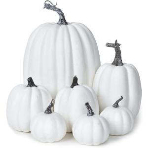 DearHouse 7Pcs Thanksgiving Artificial White Pumpkin Home Decoration Sets, Artificial Vegetables Pumpkin for Fall Halloween Home Decor