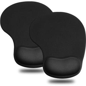 JIKIOU Mouse Pad, 2 Pack Ergonomic Mouse Pads with Comfortable Gel Wrist Rest Support and Smooth Cloth, Non-Slip PU Base for Easy Typing Pain Relief Durable and Easy to Clean Small Black