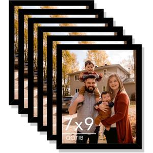 6 Packs 7x9 Picture Frame Black, Engineered Wood 7 x 9 Photo Frame, 7 by 9 Photo Poster Frame for Wall Hanging and Tabletop Set of 6, Black