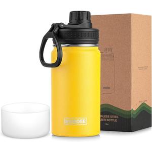 Small Water Bottle for School-12 oz Stainless Steel Triple Wall Vacuum Insulated Wide Mouth Bottle with Leakproof Spout Lid (Yellow)