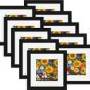 6x6 Picture Frame Sef of 10, Display Pictures 4x4 with Mat or 6 x 6 without Mat, Square Photo Frame Collage for Wall Gallery Decor, Hanging or Tabletop Display, Black
