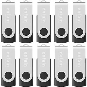 Enfain 10-Pack of 128MB USB Flash Drives in Black with LED Indicator and 12 Removable White Labels for Content Marking