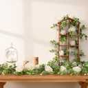 Dolicer 2Pcs 13Ft Artificial Eucalyptus Garlands with Flowers - 8 Roses, Faux Floral Greenery Garlands Fake Flowers Vines for Wedding Table Centerpieces Arch Party Ceremony Backdrop Decor (White)