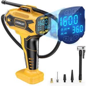Tire Inflator Air Compressor Compatible with DeWalt 20V Battery Power, LIVOWALNY 160PSI Cordless Portable Electric Air Pump with Digital Pressure Gauge for Car Motorcycles Bike Ball Auto (No Battery)