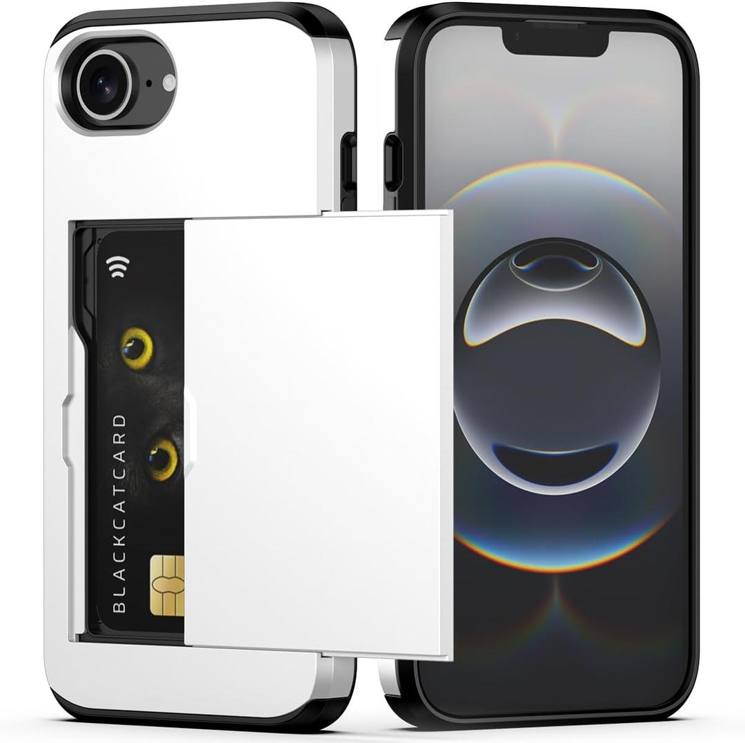 Nvollnoe for iPhone 17e Case, iPhone 16e Case with Card Holder Dual Layer Heavy Duty Protective Hidden Card Slot Slim Wallet Cover for iPhone 16e/17e 6.1''(White)