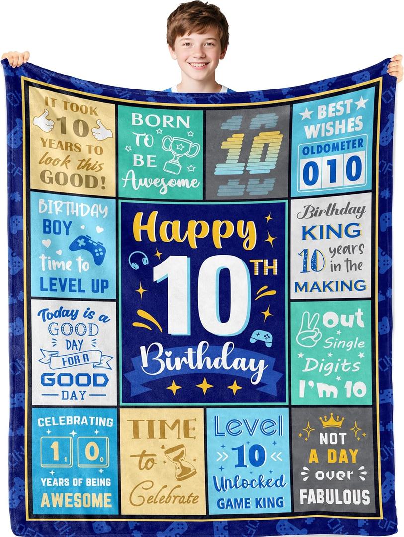 10 Year Old Boy Gifts Blanket 50" X 60", Gifts for 10 Year Old Boys, 10th Birthday Decorations for Boys, 10th Birthday Gifts for Guys, 2014 Bday Presents, 10th Birthday Throw