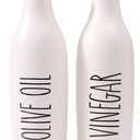 HOMCDALY Olive Oil and Vinegar Dispenser Set, 16oz Ceramic Oil Dispenser for Kitchen, Kitchen Dispenser Bottle for EVOO Vinegar Syrups, Modern Farmhouse Design | Set of 2 P-White
