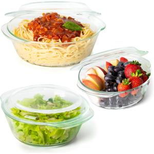 Moss & Stone Basics 6-Piece Clear Glass Casserole Dishes for Oven With Lids, Durable Borosilicate Glass Bakeware Set, Glass Bowls Bakeware Dish Microwave Safe, 3 Size Round Casserole Dish With Lid