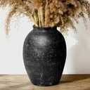 Large Ceramic Rustic Vase, 11 inch Farmhouse Tall Vase for Home Decor, Decorative Terracotta Vases for Living Room, Bedroom, Shelf Decor, Enterway, Wedding, Table Decoration, Black