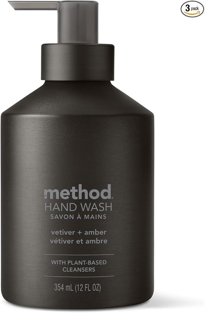 Method Gel Hand Soap, Vetiver + Amber, Reusable Black Aluminum Bottle, 12 oz (Pack of 3) Method Gel Hand Soap, Vetiver + Amber, Reusable Aluminum Bottles (3 x 12 oz) + Refill (34 oz)
